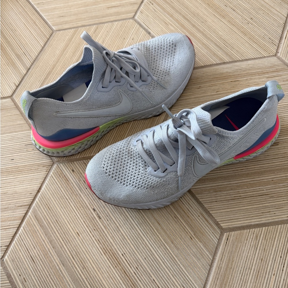 Nike Light Gray Sneakers with Pink and Green Accents
